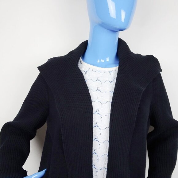 Dana Buchman Ribbed Knit Mid-Thigh Cardigan Sweater Open Front L 12 14 Slimming - Picture 4 of 6